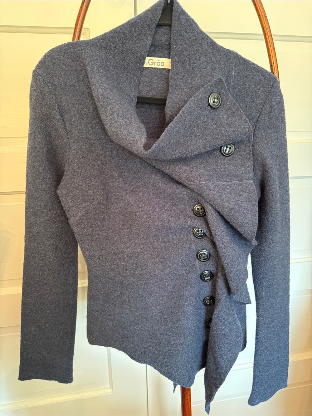 Gróa Danish Designer 100% Wool Asymmetrical Ruffle Jacket Scandinavian